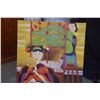 Image 2 : CHINESE HAND PAINTED POLYCHROME FOLK ART, COURTESAN & MAID (19 3/4" X 19 3/4")