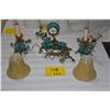 Image 1 : GILDED BRONZE & PORCELAIN CLOCK W/FOO DOGS & FLOWERS W/SMALL TABLE LAMPS (3 PCS)