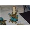 Image 2 : GILDED BRONZE & PORCELAIN CLOCK W/FOO DOGS & FLOWERS W/SMALL TABLE LAMPS (3 PCS)