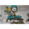 Image 3 : GILDED BRONZE & PORCELAIN CLOCK W/FOO DOGS & FLOWERS W/SMALL TABLE LAMPS (3 PCS)