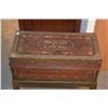 Image 2 : SMALL PAINTED LEATHER ANTIQUE BOX ON STAND (19 3/4" X 10 1/4" X 19 1/4")
