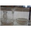 Image 2 : COLLECTION OF CRYSTAL & GLASS CANDLESTICKS, VASE, BOWLS, ASHTRAY, ETC. (9 PCS)