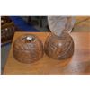 Image 2 : 1930'S CARVED ANTHURIUM CANDLE HOLDERS, 1 W/ETCHED HURRICANE GLASS, KATHERINE REID FOR THE WOODROSE 