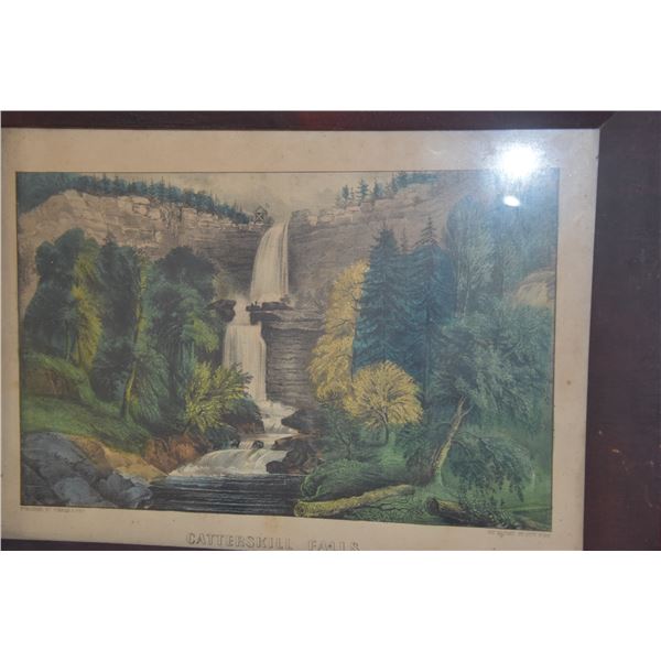 FRAMED CARRIER & IVES PRINT, "CATTERSKILL FALLS"