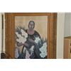 Image 2 : VINTAGE FRAMED ART, WOMAN W/FLOWERS (29" X 38")