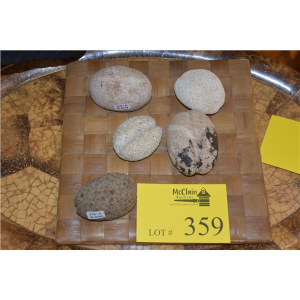 KAUAI COFFEE BEAN SINKERS (4 MADE OF CORAL, 1 BASALT) (VARIOUS SIZES)