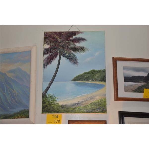 UNFRAMED OIL ON CANVAS PAINING, "LUMAHI BEACH"; SHINICHI TAKAHASHI  (24" X 18")