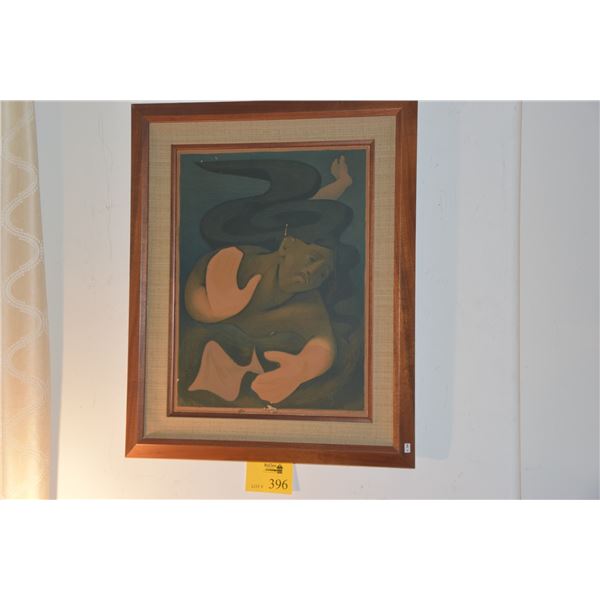 KOA SHADOW BOX FRAMED LITHOGRAPH; "SWIMMER"; JEAN CHARLOT (25 1/2" X 31 1/2")