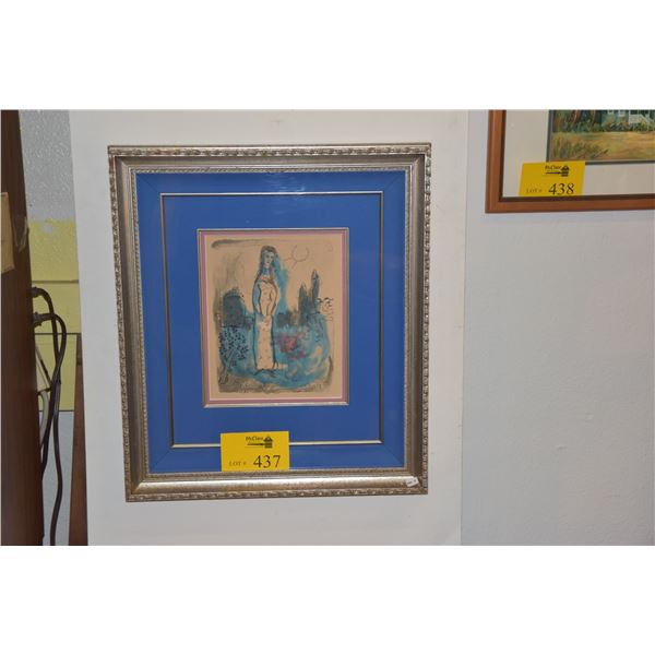 FRAMED COLOR LITHOGRAPH, FROM THE BIBLE, CHAGALL W/CERTIFICATE OF AUTHENTICITY (19 3/4" X 21 3/4")