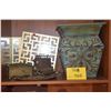 Image 1 : METAL PLANTER (10 3/4 X 10 3/4" X 12 1/2"), GOLD CANDLE WALL SCONCES (10" X 10") (PAIR), BRASS STAGE