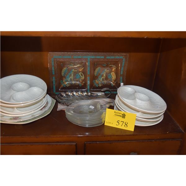 MIXED LOT: ARTICHOKE PLATES, FISH PLATES, SERVING TRAY, ETC.