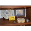 Image 1 : MIXED LOT: BOSON WHISTLE KEYCHAIN, FRAMED SHIPS PHOTO, LACQUER BOX, PLATES & MAGNIFIER (5 PCS) (DOES