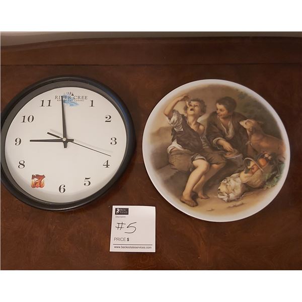 Collector Plate "Boys With Dog"  And River Cree Casino Clock