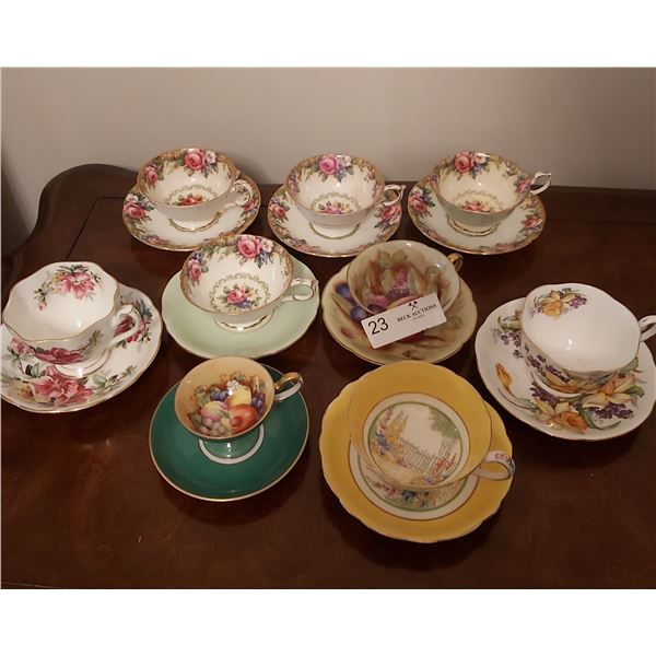 Nine Assorted Tea Cups And Saucers