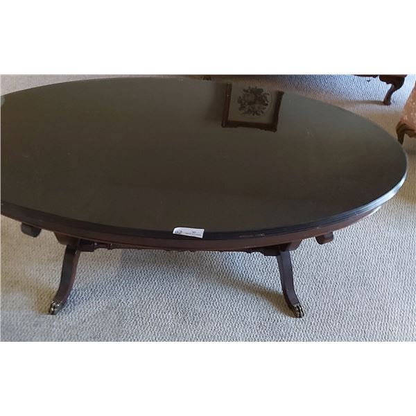Wood Claw Foot Coffee Table With Removable Smoked Glass Top