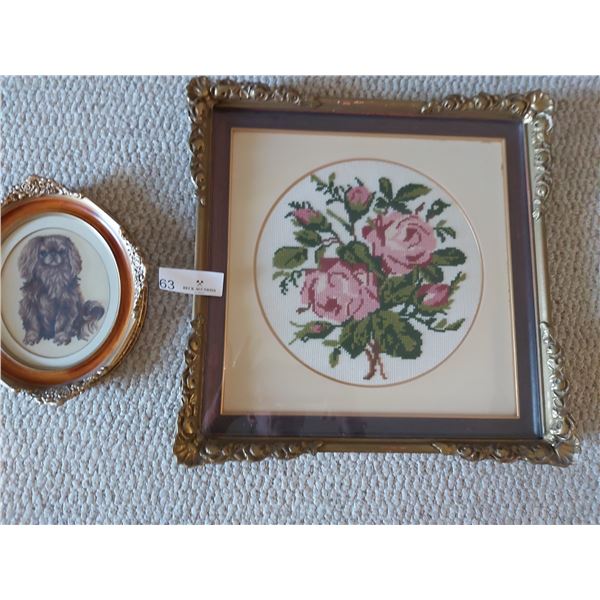 Dog And Rose Needle Point Art