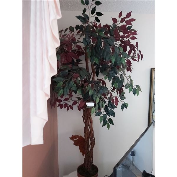 Large Artificial Tree With Wood Basket