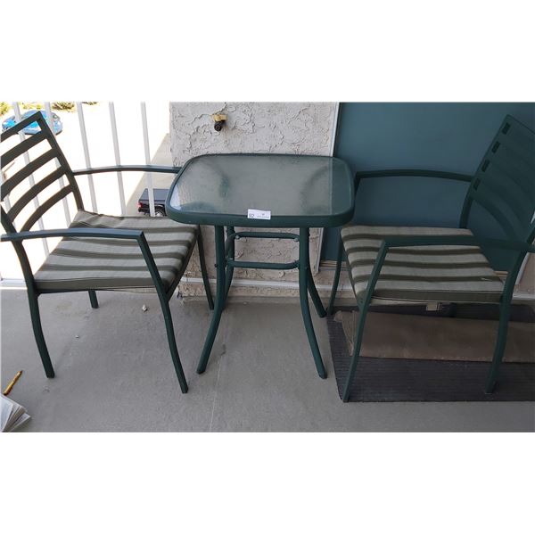 Outdoor Patio Table With Glass Top And Two Chairs