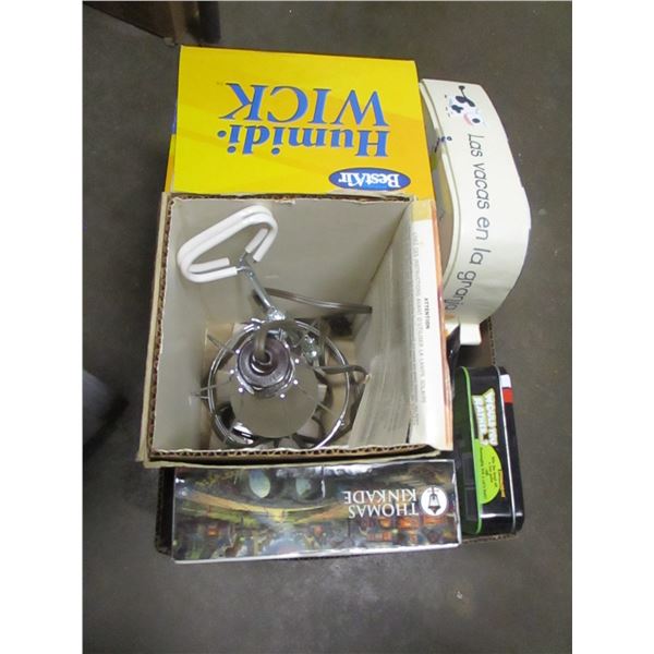BOX C/W SUN LAMP, WICK, PUZZLE, ETC