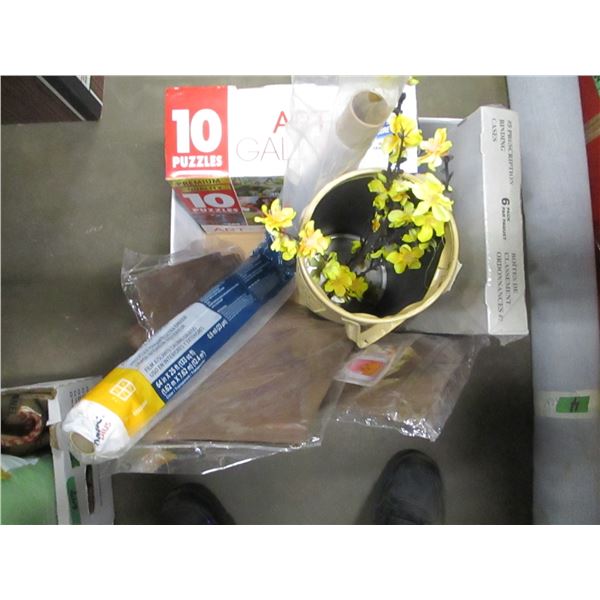 BOX C/W PUZZLES & OFFICE SUPPLIES