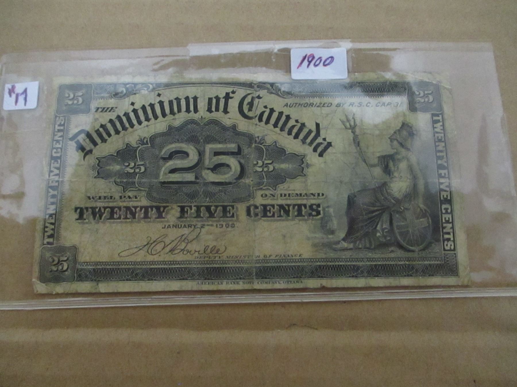 1900 DOMINION OF CANADA 25 CENT CURRENCY BANK NOTE