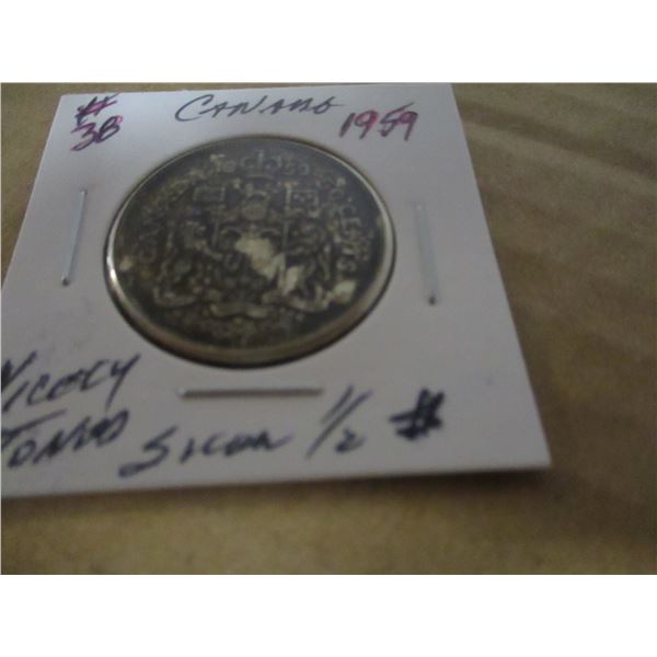 1959 NICELY TONED CANADA SILVER HALF DOLLAR