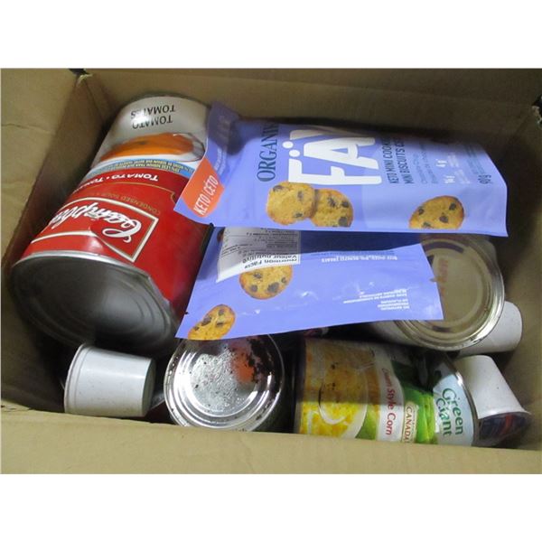FREIGHT DAMAGE (AS IS):  BOX C/W CANNED GOODS, COOKIES, ETC