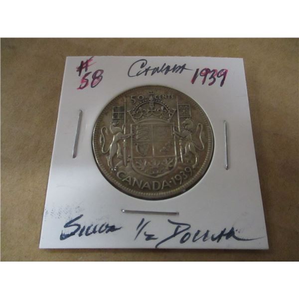 1939 CANDA KING GEORGE VI SILVER HALF DOLLAR