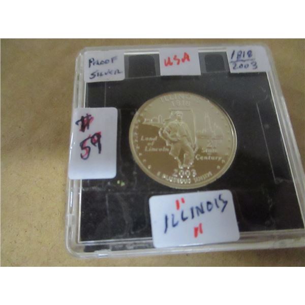 1818 - 2003 USA ILLINOIS USA PROOF CAMEO SILVER QUARTER