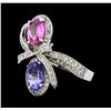 Image 1 : 2.55 ctw Tanzanite, Pink Sapphire, and Diamond Ring - 14KT White Gold