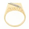 Image 7 : Men's Vintage 14k Yellow Gold .20 ctw Diagonal Pave Diamond Wide Ribbed Band Rin