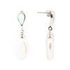 Image 2 : 0.60 ctw Opal and Baroque Pearl Earrings - 18KT White Gold