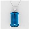 Image 2 : Handmade 14K White Gold 16.65 ctw Emerald Cut London Blue Topaz Solitaire Pendan