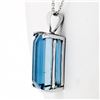 Image 4 : Handmade 14K White Gold 16.65 ctw Emerald Cut London Blue Topaz Solitaire Pendan