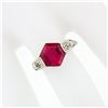 Image 3 : Antique Art Deco 14k Gold Hexagon Step Red Stone Diamond Ring w/ Filigree Work