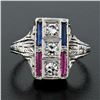 Image 2 : Antique Art Deco 18K Gold .24 ctw Diamond Sapphire Ruby Hand-Etched Dinner Ring
