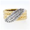 Image 4 : Vintage Mens 14K TT Gold .30 ctw Diamond Wrap Textured Triple Cable Wide Band Ri