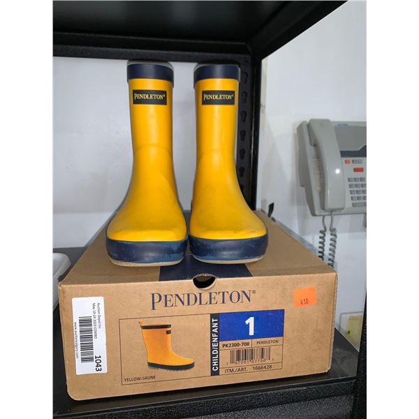 Pendleton Kids Rain Boots Size 1 Yellow