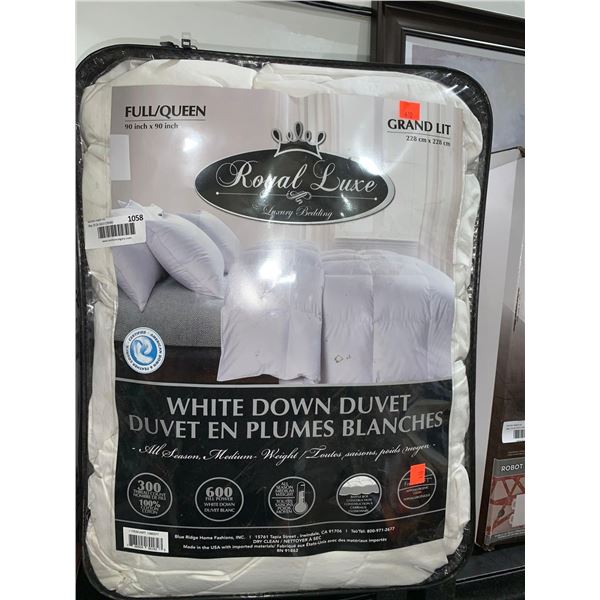 Royal Luxe White Down Duvet All Season Medium Weight  Queen