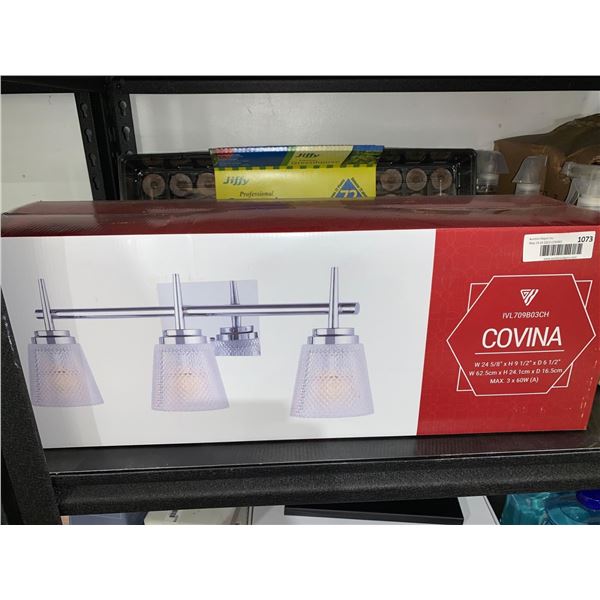 Canarm 3 Light Covina Vanity, Chrome Finish, Textured Glass