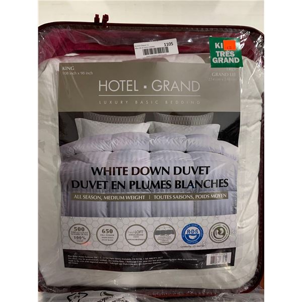 Hotel Grande King Size White Down Duvet All Season Medium Weight