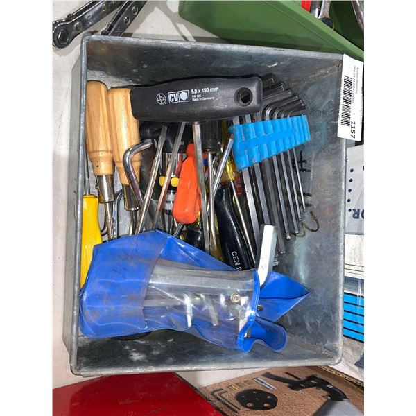 Assorted Allen keys and screwdrivers with metal carrying case