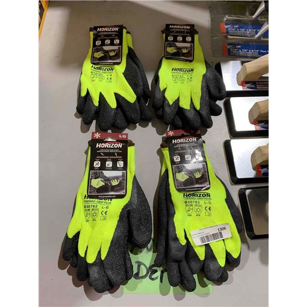 Lot of 4 Horizon Latex Dipped Work Gloves - Large