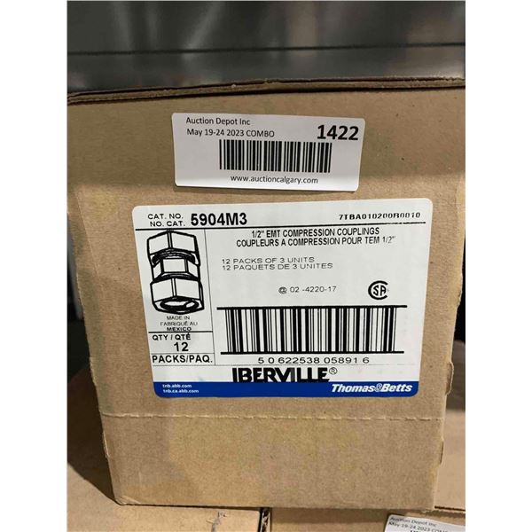 Iberville 1/2" EMT Compression Couplings 12 Pack of 3