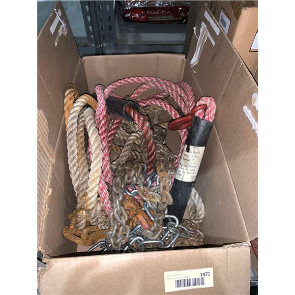 Box Lot of Assorted Tow Ropes and Chains