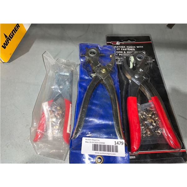 lot of 3 leather punch tools and fasteners