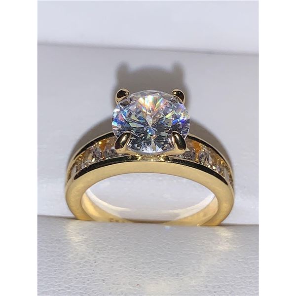 James Allen Styled Bezel Set Multi Stone Band with 1.0 Carat Brilliant Cut Solitaire Engagement Ring