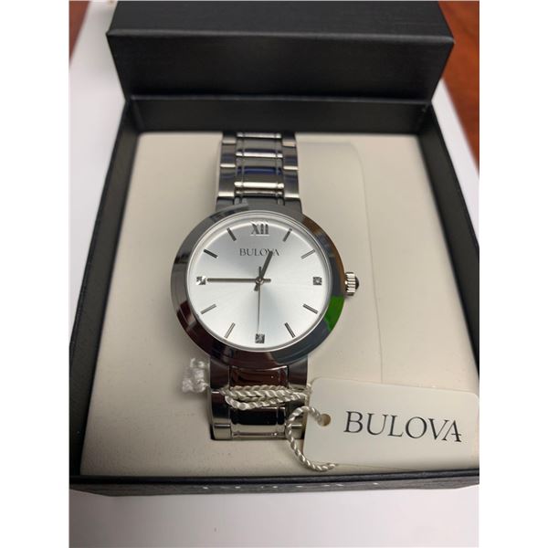 NEW BulovaÂ Stainless Steel Satin Faced Diamond Wrist Watch with certificate & amp; display box Â 