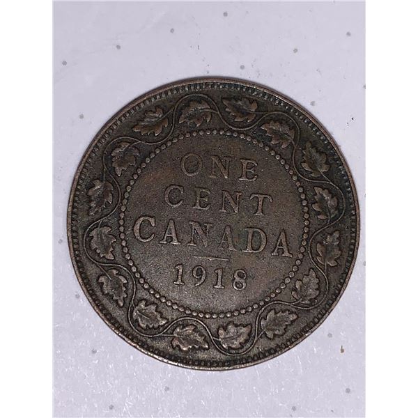Canada 1918 Rare Vintage King George V Large one cent Piece