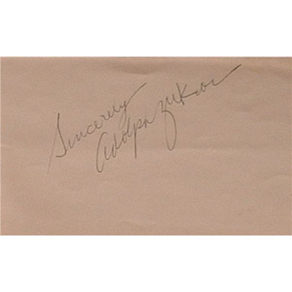Paramount Pictures founder Adolph Zukor signature slip